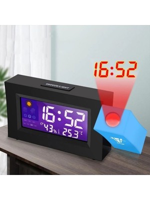 Masaüstü Yansıtmalı Saat Tarih Derece Nem Ölçer Alarmlı Projektör Masa Saati Pil+Elektrikli