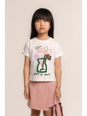 Escabel Kız Bebek Kabartma Baskılı Tshirt Beyaz