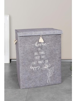 Çok Amaçlı Mega Saklama Kutusu, Keçe Kapaklı Kirli Çamaşır Sepeti, 55X41X30CM, Gri Renk