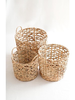 Mediterian 3'lü Hasır Sepet, Kahverengi, Hafif ve Pratik Saklama Çözümü, 500 ml