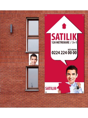 Kişiye Özel Karikatür Satılık & Kiralık Afiş Branda (1 Metre x 2 Metre) Model 2