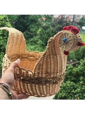 Mediterian Renkli Hasır Bambu Rattan Horoz Sepet, Hafif ve Şık Dekoratif Seçenek