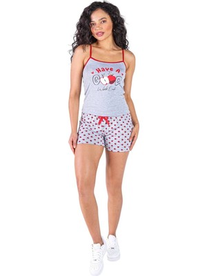 Ince Askılı Şortlu Pamuklu Pijama Takımı Dantel Detaylı