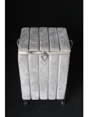 Mediterian Gri dilimli büyük boy çeyizlik şık ve kullanışlı ahşap çamaşır sepeti