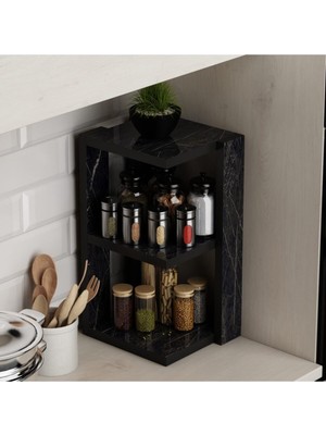 Mediterian Renkli Mermer Tasarımlı Ahşap Mutfak Rafı, Şık ve Kullanışlı Dekorasyon Parçası