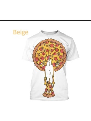 Asian Size M Pizza Dayanışma 3D Baskı T Shirt Adam Yaz O-Boyun Kısa Kollu Bej Beyaz 1 Adet