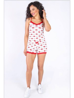 Ince Askılı Şortlu Pamuklu Pijama Takımı Dantel Detaylı