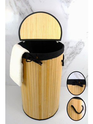 Mediterian Yuvarlak Bambu Çamaşır Sepeti, Doğal Renk, 55 L Hacim