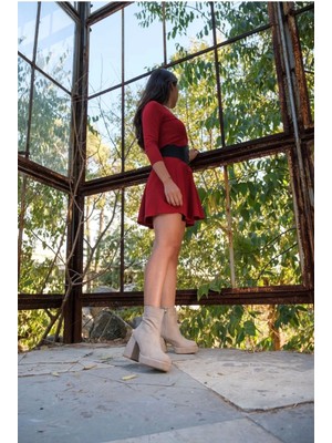 PayBuy Kadın Elegant Ayakkabı Kalın Topuk Platformlu Bot Özel Tasarım Abiye Ayakkabı