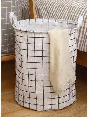 Mediterian Çift Kat Kumaşlı Beyaz Oyuncak Saklama Sepeti, Katlanabilir ve Şık Hacim: 0-19 L