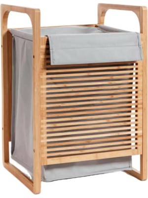 Mediterian Şık ve doğal bambu banyo ve çamaşır sepeti, pratik düzenleyici, bej renkli.