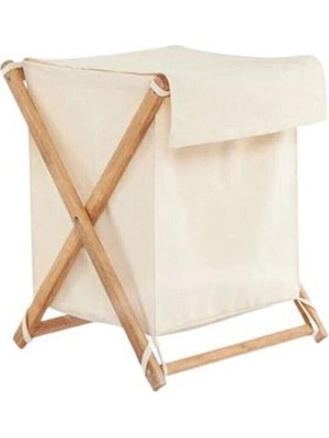 Mediterian Ahşap 2 Gözlü Ekru Çamaşır Sepeti, Şık ve Kullanışlı Tasarım, 99+ L Hacim
