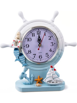 Deniz Temalı Dümen Tasarımlı Ahşap Masaüstü Saat Marine Serisi