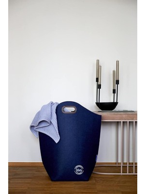 Mediterian Mavi Keçe Çamaşır Sepeti, Şık ve Kullanışlı Organizer, 65 L Hacim