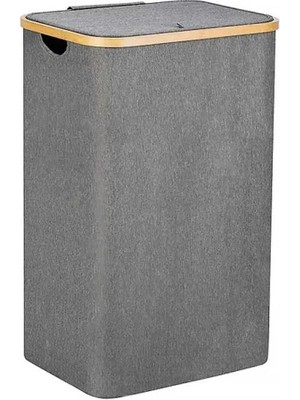 Mediterian Bambu çerçeveli katlanır 70 litre kumaş sepet, gri renk, hafif ve şık tasarım