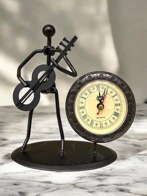 Gitar Çalan Dekoratif Metal Tasarım Masa Saati 17  cm  x 16  cm  7,5  cm