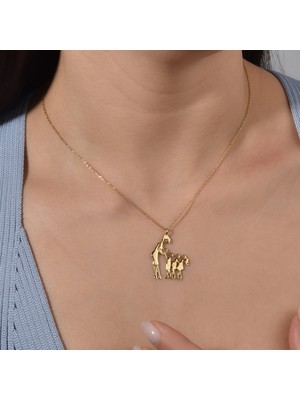 14 Ayar Altın Kaplama Anne ve Iki Ekek Bir Kız Çocuk Aile Aşk Gümüş Kolye - CN00447