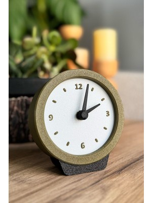 Masa Saati Analog Retro Yuvarlak Haki Yeşil