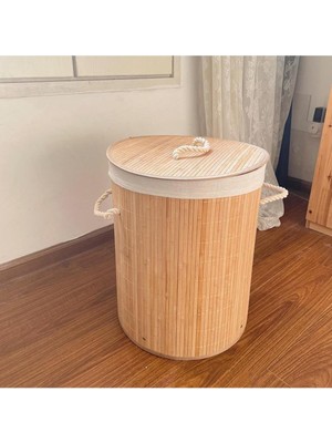 Mediterian Bambu yuvarlak çamaşır sepeti, şık ve kullanışlı, kahverengi, 100 L kapasite