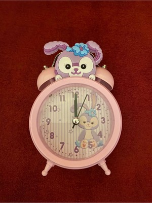 Tavşan Temalı Tasarımlı 11  cm  Pembe Renk Masa Üstü Metal Çalar Saat