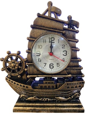 Yelkenli Masa Üstü Dekoratif Saat Alarmlı Masa Üstü Gemi Saat Özel Tasarım Kalemlik