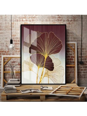 bordo-Gold Sonsuzlu Çiçeği Kombini Sol |çerçeveli Temperli Cam Tablo Tekli Dikey