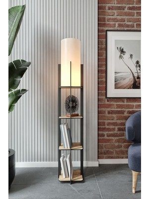 Luna Meşe Raflı Crop Modern Dekoratif Lambader