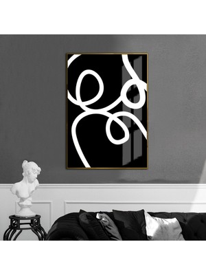 siyah-Beyaz Abstract Desen 03|çerçeveli Temperli Cam Tablo Tekli Dikey