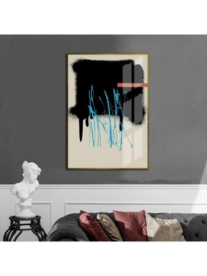 pembe-Krem-Lacivert Soyut Model 3 |çerçeveli Temperli Cam Tablo Tekli Dikey
