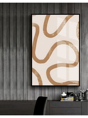 beyaz-Sarı Soyut Model 3 |çerçeveli Temperli Cam Tablo Tekli Dikey