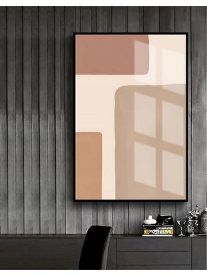 krem-Kahve Soft Soyut Model 2 |çerçeveli Temperli Cam Tablo Tekli Dikey