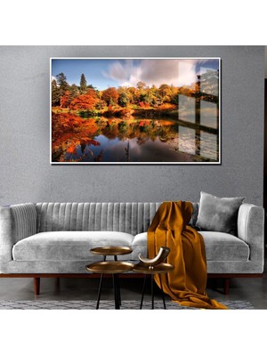 sonbahar Manzaralı Sarı-Sıcak Renk Orman 1|çerçeveli Temperli Cam Tablo Tekli Yatay