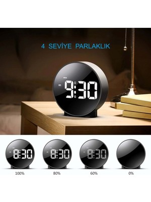 Masa Saati USB Güç Saat Erteleme Modern.saat Yuvarlak Siyah Dijital LED