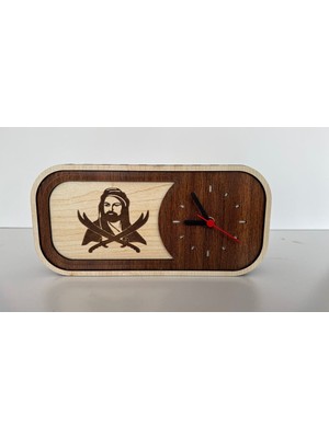 Hz. Ali Motifli Ahşap Dekoratif El Yapımı Hediyelik Masa Saati