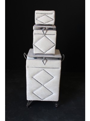 Mediterian Dilimi Desenli 3'lü Ahşap Çamaşır Sepeti, Bej-Gümüş, Şık ve Kullanışlı Tasarım