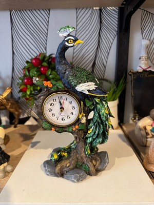 Dekoratif Tavuskuşu Masa Saati Polyester Dikey