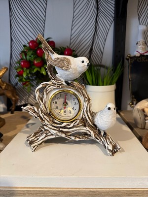 Dekoratif Kuşlu Masa Saati Polyester
