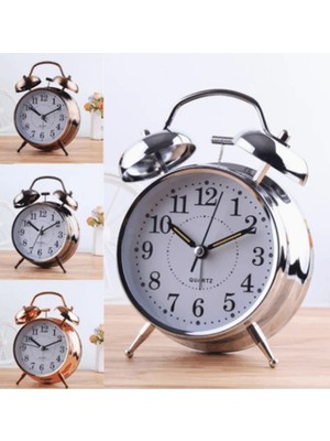 Rozıa 4 Inç Oda Dekorasyonu  Metal Bakır Krom Ikili Zil Alarm Masa Saati