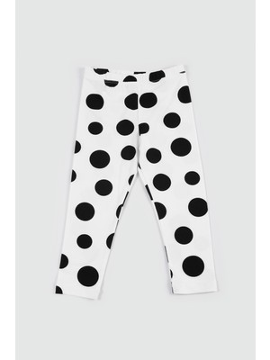 Kız Çocuk Beyaz Zemin Büyük Puanlı Tayt