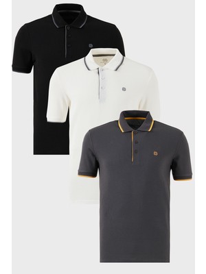 Buratti Pamuklu Slim Fit Şerit Detaylı Düğmeli Polo Yaka 3'lü T Shirt Erkek T Shirt 5902118S3