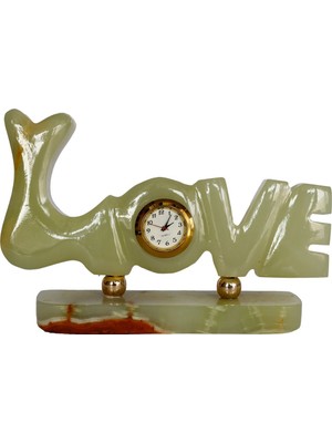 "love Tasarımlı Oniks Doğal Taş Saat - Özel Günler Için Şık ve Anlamlı Dekoratif Saat"