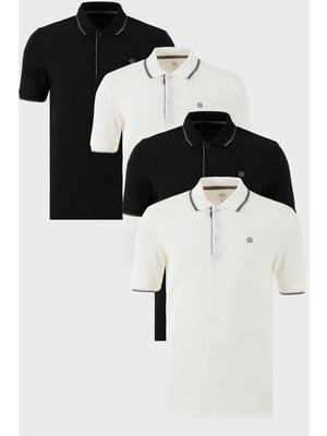 Buratti Pamuklu Slim Fit Şerit Detaylı Düğmeli Polo Yaka 4'lü T Shirt Erkek T Shirt 5902118S4