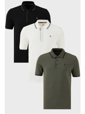 Buratti Pamuklu Slim Fit Şerit Detaylı Düğmeli Polo Yaka 3'lü T Shirt Erkek T Shirt 5902118S3