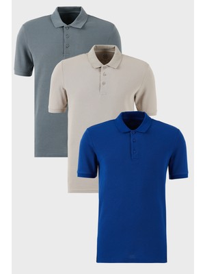 Buratti Pamuklu Regular Fit Düğmeli Polo Yaka 3'lü Paket T Shirt Erkek T Shirt 5902127S3