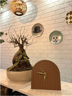 Masa Üstü Tasarım Saat, Bohem, Iskandinav Masa Saati 17 x 17 cm  (Hand Made)- Kahve