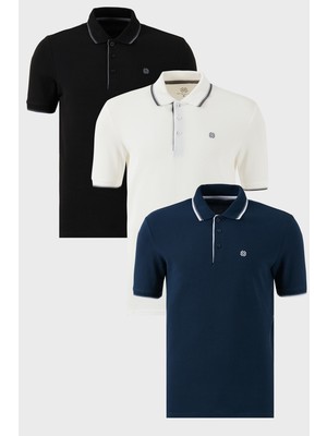 Buratti Pamuklu Slim Fit Şerit Detaylı Düğmeli Polo Yaka 3'lü T Shirt Erkek T Shirt 5902118S3