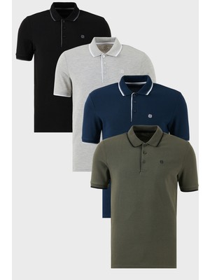 Buratti Pamuklu Slim Fit Şerit Detaylı Düğmeli Polo Yaka 4'lü T Shirt Erkek T Shirt 5902118S4