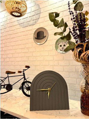 Masa Üstü Tasarım Saat, Bohem, Iskandinav Masa Saati 17 x 17 cm  (Hand Made)-Gri