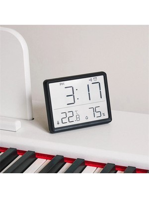 Pilli LCD Dijital Ekran Mini Saat 9 x 7 cm  Ultra Ince Dekoratif  Çok Fonksiyonlu Sıc Nem Alarm