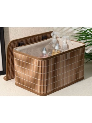Mediterian Bambu Ahşap Saklama Kutusu, 33x23x20 cm, Şık ve Kullanışlı Depolama Çözümü